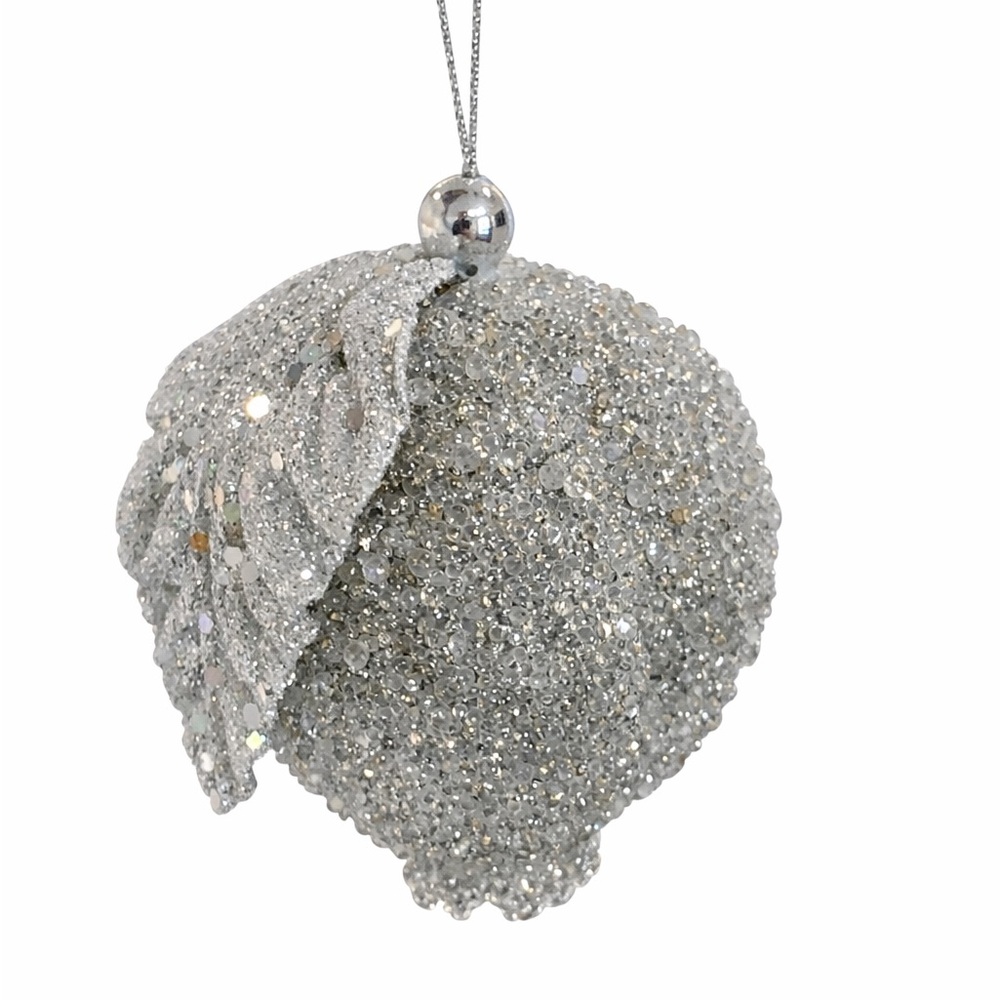 Set of 6 Silver Glitter Fruit Christmas Ornaments – Pears, Pomegranates & Apple - Picture 2 of 4
